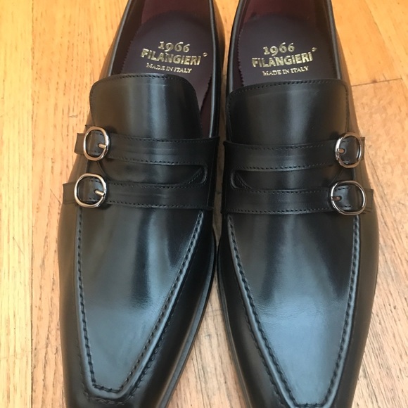 Black all leather double monk slip on